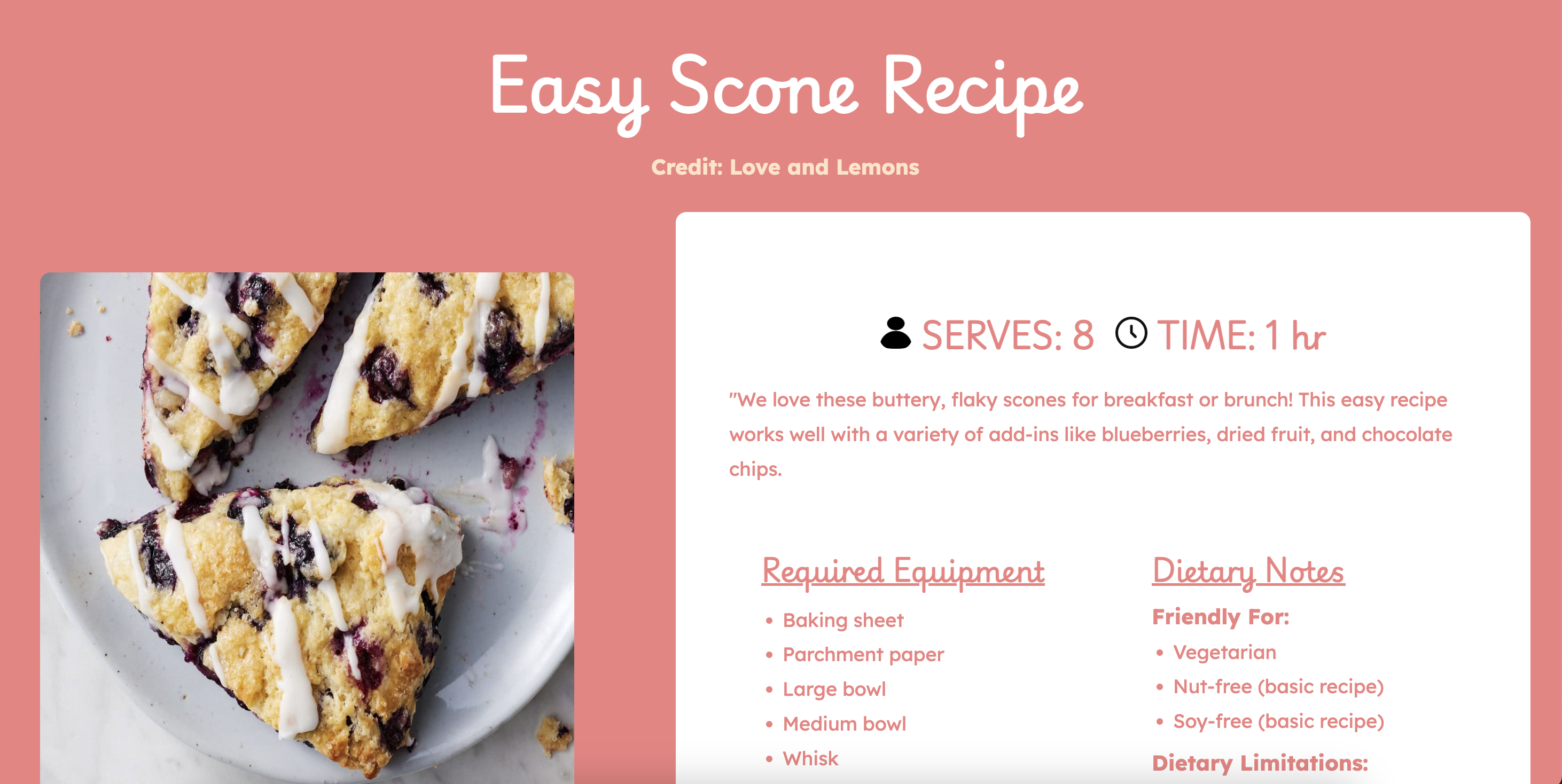Scone recipe website preview